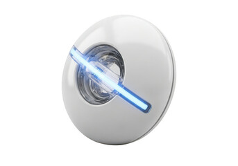 Futuristic white sphere with glowing blue light isolated on transparent background for technology and innovation