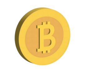 3D Golden Bitcoin Coin on Transparent Background. Perfect for Crypto Finance Content, Investment Ads, Fintech Graphics, Websites and Social Media Branding.