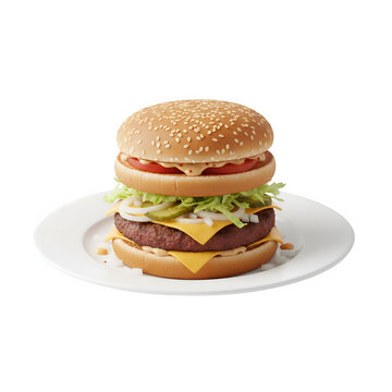 Classic McDonald's Big Mac Served on a Simple White Plate, Featuring Two Beef Patties and Signature Sauce, Studio Shot.