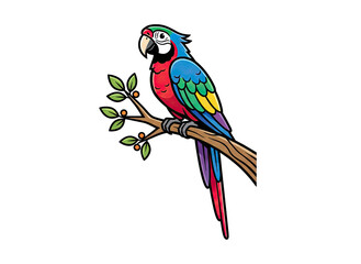 Fototapeta premium Colorful Macaw Parrot Perched on a Branch Against a Black Background Vivid Plumage Detailed Feather Texture Natural Wildlife Avian Creature Illustration