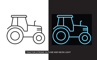 Tractor outline and neon icon on split background
