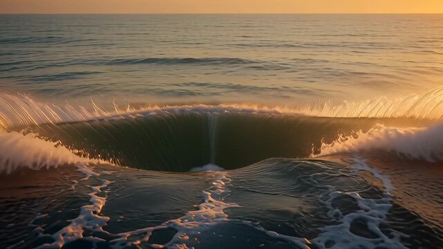 Cinematic 3D animation of a majestic humpback whale tail diving into the ocean at sunset, showcasing detailed marine life and golden light for nature backgrounds.