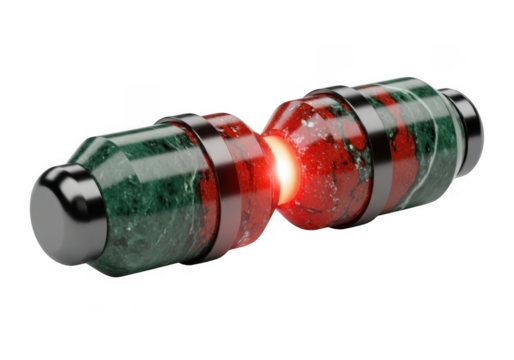 Green and red marble abstract energy conduit isolated on transparent background for science and technology