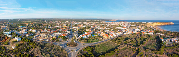Aerial panorama from the historical touristic town Sagres in the Algarve Portugal