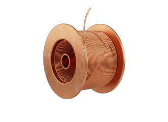 Copper Wire Spool Isolated on Transparent Background with Soft Lighting Showing Intricate Coil Detail
