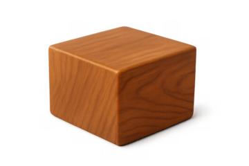 Wood cube with natural grain texture. Geometric block for concepts like education, play, construction. Transparent background