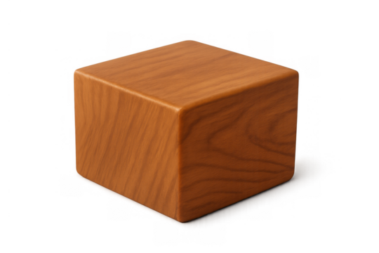 Wood cube with natural grain texture. Geometric block for concepts like education, play, construction. Transparent background - Powered by Adobe
