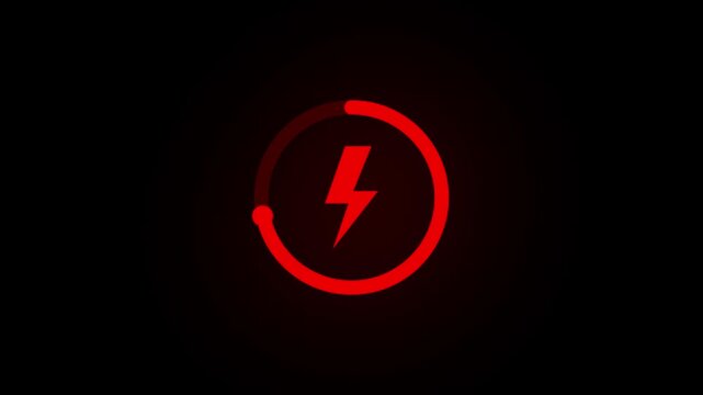 Red lightning bolt symbol inside a circular progress bar indicating low power or charging status on a dark background