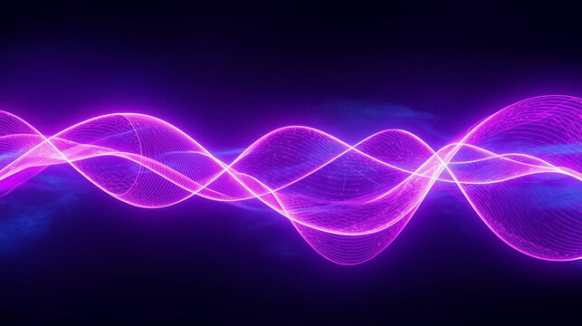 Vibrant glowing neon wave pattern against a dark background, representing abstract digital data flow, sound frequency, or futuristic energy. Modern technology concept. - Powered by Adobe
