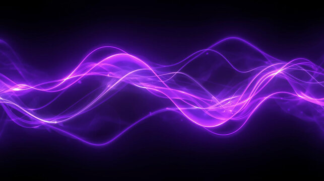 Dynamic purple abstract glowing waves on a dark background, representing futuristic energy flow, digital sound visualization, or modern data streams. Vibrant neon lines.