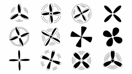 Various propeller and fan icons, flat vector design collection