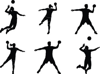 Handball players silhouette set action sport vector illustration