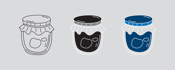 Jam Preserve Jar Vector Set Outline Black and Blue Icons