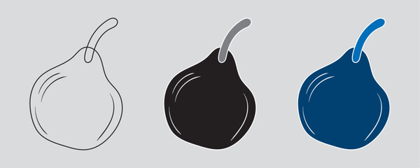 Pear Shaped Fruit Vector Set, Outline, Black and Blue Icons