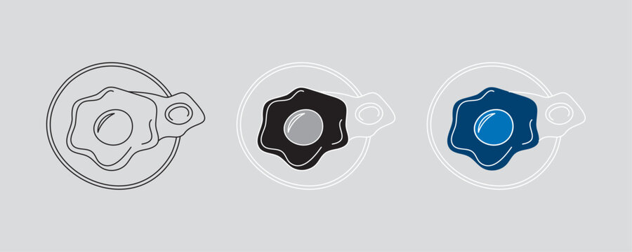 Fried Egg on Plate Vector Set, Outline Black and Blue Icons