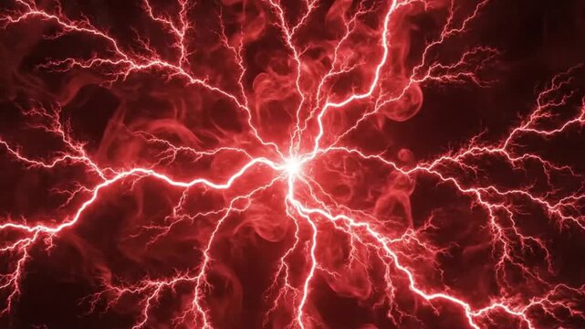 Dynamic energy pulses with red lightning striking through smoke clouds, create a stunning special effect for your next impactful project