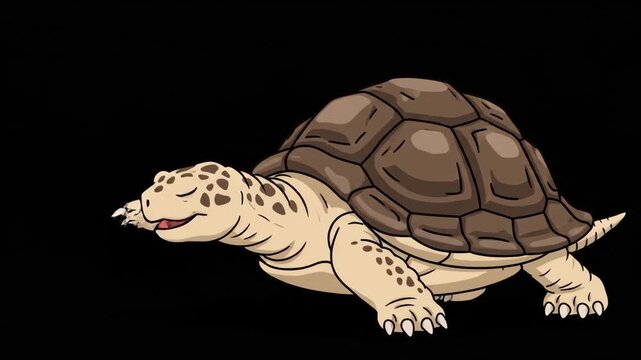 Cartoon Turtle Stretching, Isolated on Black