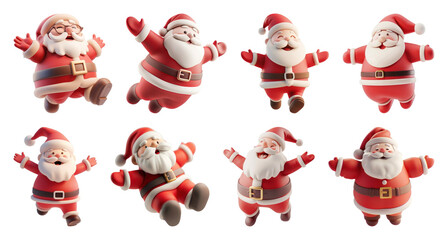 PNG Joyful cartoon Santa characters, element set on transparent background