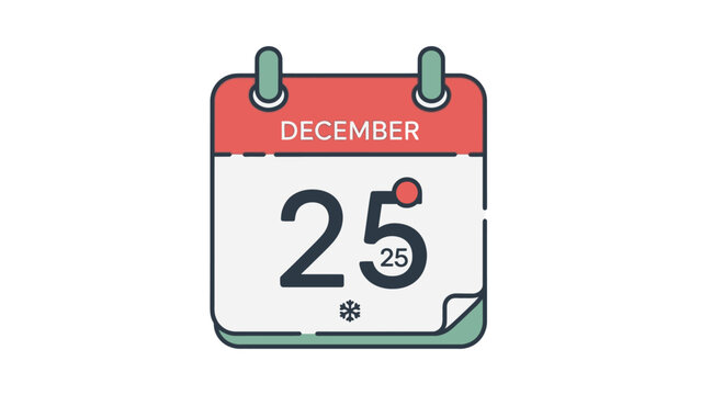 A festive calendar illustration, showcasing December 25th with a snowflake and a red design.