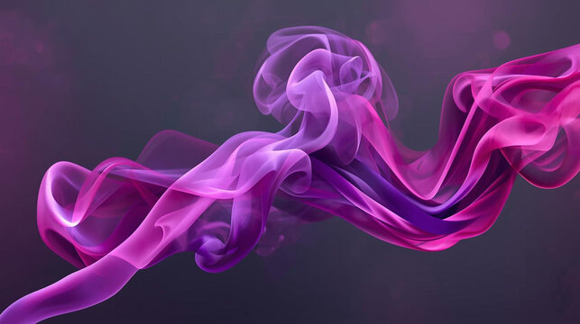 Vibrant abstract purple and pink smoke waves flow dynamically on a dark background, creating a fluid, modern digital art illustration with elegant gradients and ethereal movement.