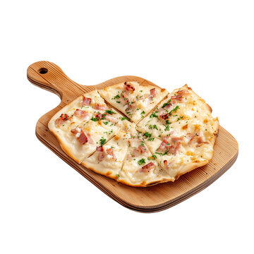 Tarte flambee on serving board