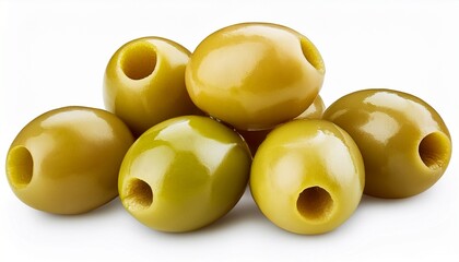 Green Pitted Olives Isolated On White Background With Clipping Path Full Depth Of Field