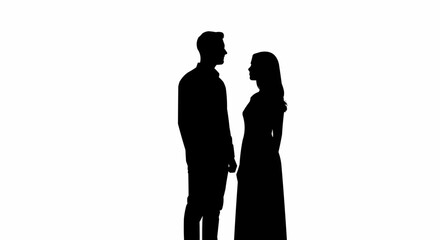 Silhouette of a young couple standing together looking at each other.