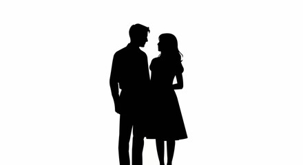 Silhouette of a couple standing and looking at each other.