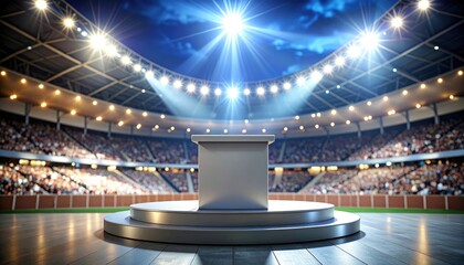 Stadium Podium Spotlight on Public Speaking and Events Under Bright Lights