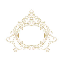 Vintage crest. Wedding baroque frame. Classic crest. Victorian frame for wedding invitation, card, save the date, monogram frame. Vintage frame with floral decor. Hand drawn antique wreath crest.