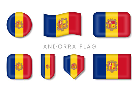 Andorra Flag Icon Set in various shapes with glossy 3d style