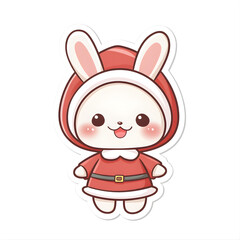 Cute Kawaii Christmas Bunny Sticker in Santa Suit Costume 