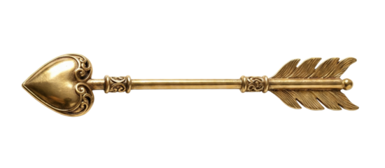 Gold cupid arrow with heart tip. Valentine love concept