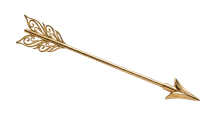 Gold filigree arrow weapon. Valentine love concept