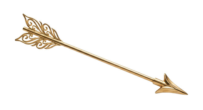 Gold filigree arrow weapon. Valentine love concept
