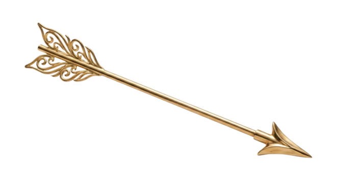 Gold filigree arrow weapon. Valentine love concept