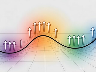 Abstract graphic representing growth and progress with upward pointing arrows and a wavy line