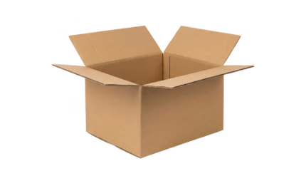 A simple cardboard box with flaps open, ready for storage or shipping.