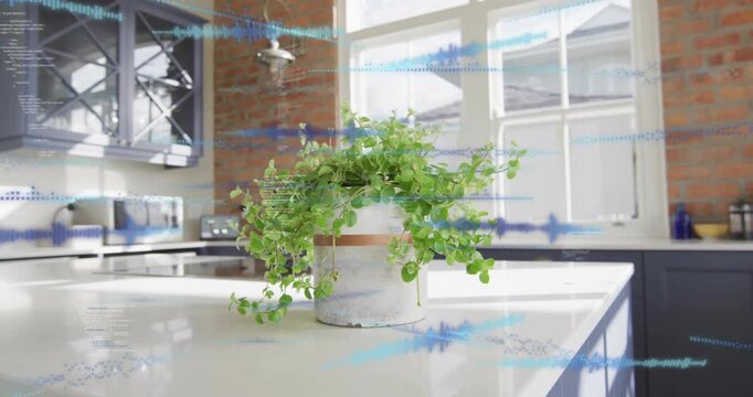 Blue wave overlay starting on audio, forming and sliding across island, showing data plant staying