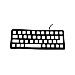 Simple black and white graphic illustration of a computer keyboard design