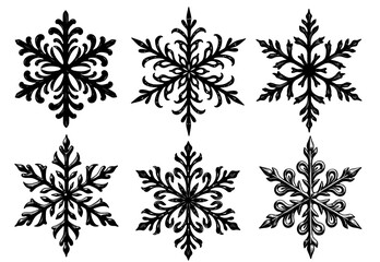 Set of symmetrical vector snowflakes in decorative form Concept of Christmas winter decoration and festive pattern - seasonal - graphic