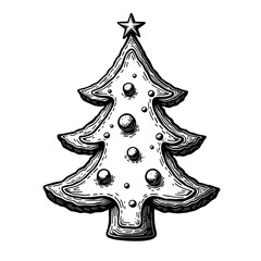 Christmas tree shaped cookie with icing and star detail Concept of festive baking and holiday dessert - sweet - celebration