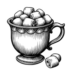 Cup of hot chocolate with marshmallows and saucer in cozy style Concept of Christmas drinks and winter holiday comfort - beverage - seasonal