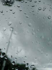 rainy day seen through a car window