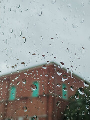 rainy day seen through a car window