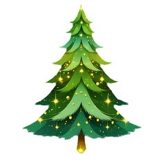 Fototapeta premium Isolated green evergreen Christmas tree with decorations, a holiday winter spruce object for celebrationIsolated green evergreen Christmas tree with decorations, a holiday winter spruce object for cel