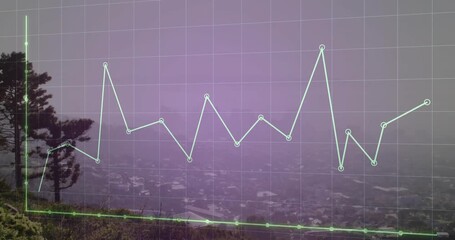 Green base starting white line drawing over purple grid in fog nodes peaking clearing showing trend