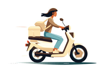 woman riding Motor bike isolated vector style with transparent background illustration