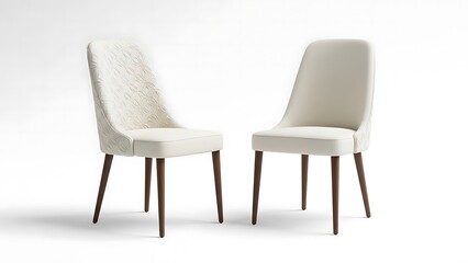 Two elegant white dining chairs isolated on white background