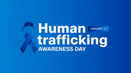 Human trafficking awareness day banner with blue ribbon and text